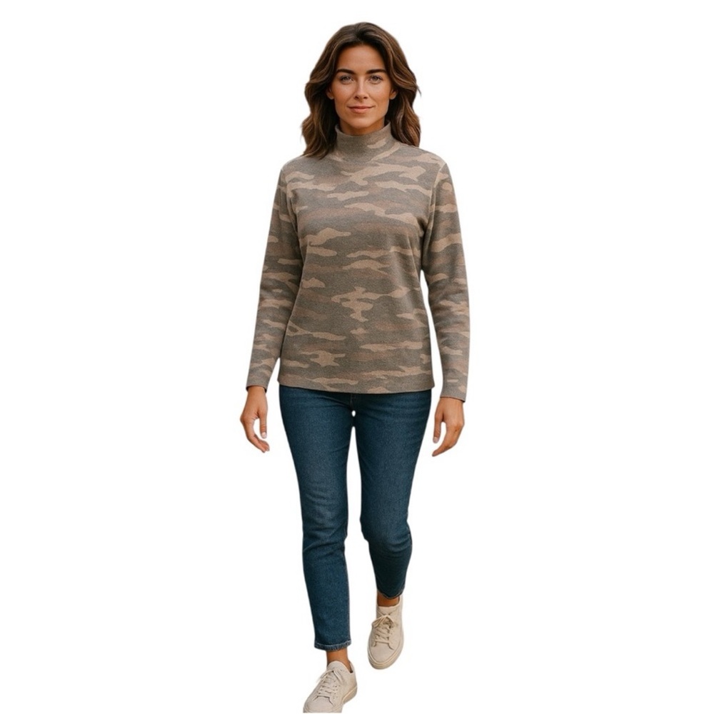 Tahari NWT camouflage mock neck longsleeve cozy knit pullover sweater size large